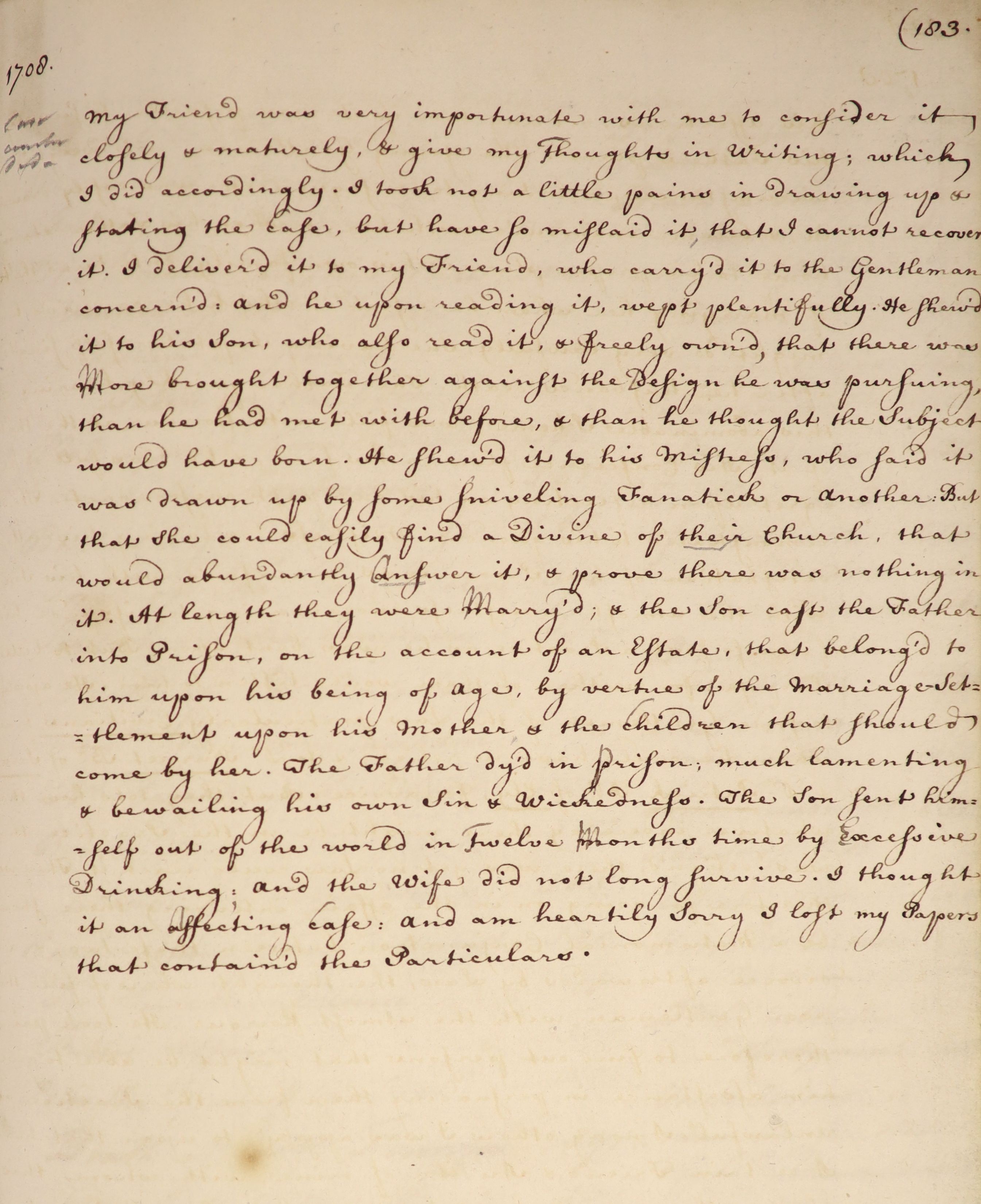 CALAMY, Edmund (‘the Historian’, 1671-1732) Original Manuscript – ‘An Historical Account of my own Life, with Some Reflections on the Times I have live (sic) in ‘